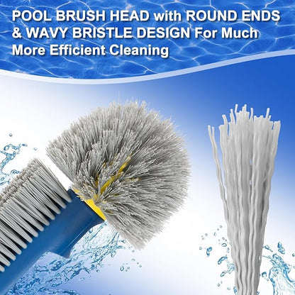 POOLAZA 18’’ & 20’’ Pool Brushes with Round Ends, Detachable Pool Brushes for Cleaning Pool Walls & Tiles, 2 in 1 Pool Brush Head for Inground Pools/Above Ground Pools,High-Efficient Pool Scrub Brush