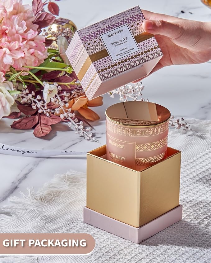 M&SENSE Rose Ivy Soy Candle, Natural 7.4oz 45 Hours Slow Burning, Luxury Aromatherapy Candle for Stress Relief Home Decor, Winter Housewarming New Year Gifts for Her