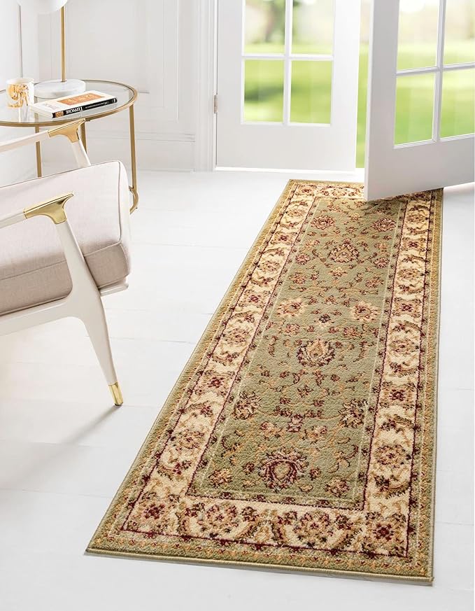 Rugs.com Aditi Collection Rug – 2' 2 x 6' Runner Green Low Rug Perfect for Living Rooms, Large Dining Rooms, Open Floorplans