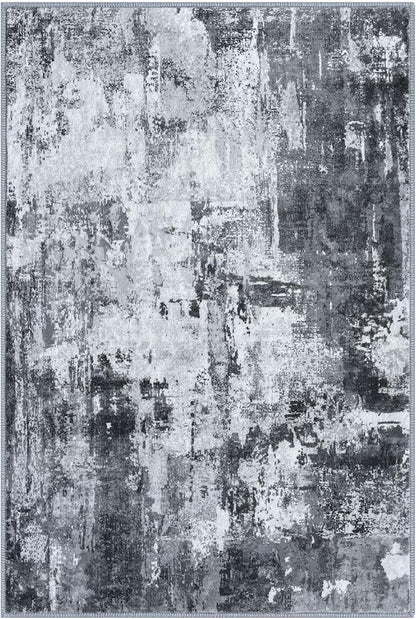 KOZYFLY Modern Abstract Area Rug 8x10 Gray Washable Large Living Room Thin Rugs Bedroom Non Skid Carpet with Faux Wool Soft Low Pile for Dining Room Living Room Office Dorm Kitchen Table Apartment