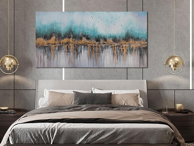 Ardemy Abstract Canvas Wall Art Teal and Gold Paintings Wall Decor Bedroom Large Pictures Textured Artwork for Walls Home Office Living Room 58"x29"