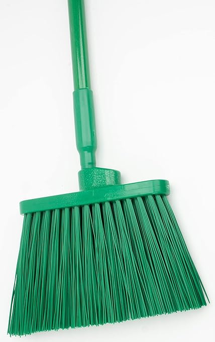 SPARTA 41083EC09 Plastic Color Coded Broom, Unflagged Bristles, Long Broom With Angled Head For Small Debris Cleaning, 56 Inches, Green, (Pack of 12)