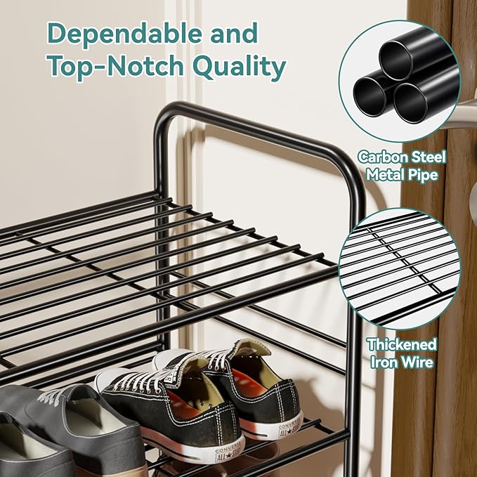 SUFAUY Shoe Rack for Closet, 5 Tier 33" Wide Shoe Storage Shelf for Entryway Bedroom, Stackable, Metal Frame, Black