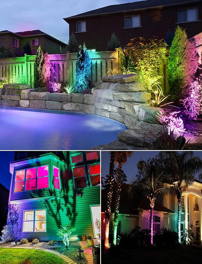 SUNVIE 12W Halloween Low Voltage Landscape Lighting RGB Color Changing LED Landscape Lights Remote Control Waterproof Garden Patio Spotlight Decoration for Outdoor Indoor(10 Pack with Connector)