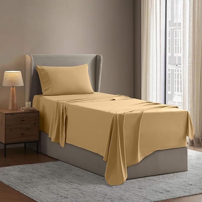 Nestl Twin XL Sheet Set - College Dorm Size - Luxury 1800 Ultra-Soft Microfiber Twin Extra Long Bed Sheets - Deep Pockets - Easy Fit - Extra Soft - 3 Piece Set (Twin XL, Camel Gold)