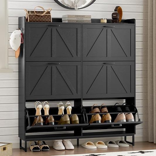 Shoe Cabinet with 6 Flip Drawers Narrow Shoe Storage Cabinet Organizer Wooden Freestanding Shoe Rack Hidden Slim Shoes Storage Cabinet for Entryway, Hallway, Living Room, Bedroom