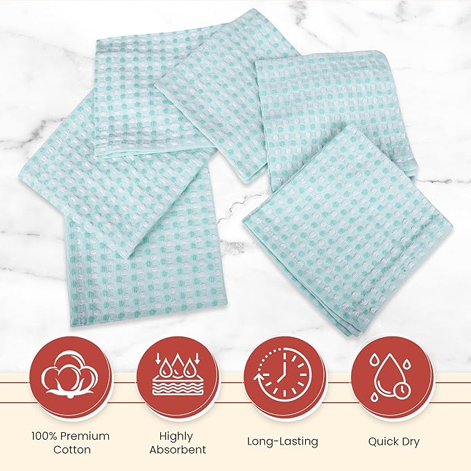 Vintage Vista 100% Cotton Dish Cloths (Pack of 6) - Dish Rags for Washing Dishes - Reusable & Highly Absorbent Kitchen Towels - Kitchen Rags for Christmas - (12" x 12" - Lemon Green Honeycomb)