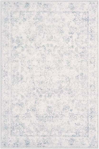 jinchan 3x5 Ivory Rugs for Entryway - Machine Washable Vintage Floral Ultra-Thin Low Pile Soft Throw Small Non-Slip Distressed Doormat Accent Rug for Entrance Kitchen Bedroom (3'x5',Ivory)
