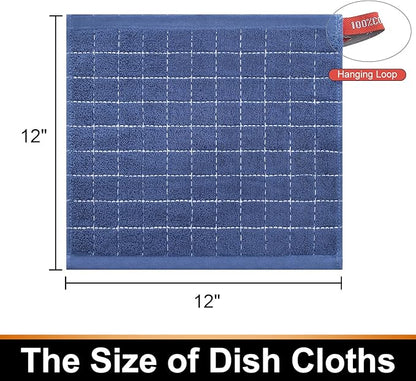 Mordimy 100% Cotton Terry Cloth Dish Cloths, Soft and Absorbent Checkered Dish Towels, Quick Drying Dish Rags for Washing Dishes, 8 Pack, 12 x 12 Inches, Navy