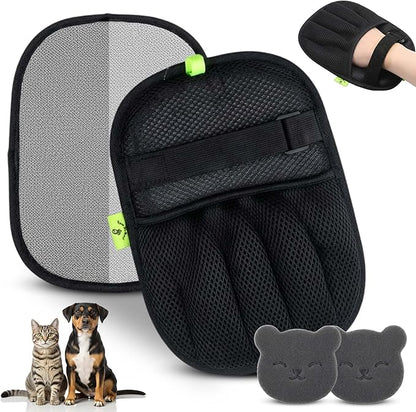 Pet Hair Removal Glove With Secure Velcro Strap. Larger, Thicker Five-Finger Electrostatic Hand Mitt, Lint Remover, Couch, Carpet, Car Seat - Includes 2-Pack Laundry Hair Remover Balls. Cats, Dogs