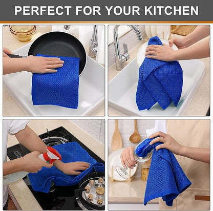 Kitinjoy 100% Cotton Waffle Weave Kitchen Towels, 6-Pack Super Soft and Absorbent Dish Towels for Drying Dishes, Kitchen Hand Towels, 13 in x 28 in, Blueberry