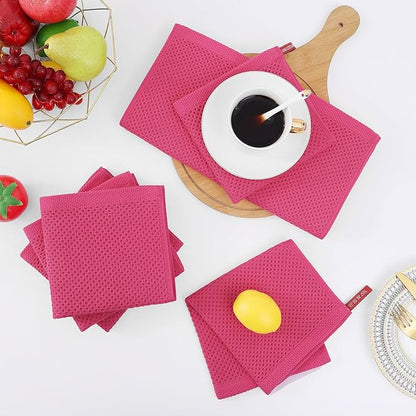 Homaxy 100% Cotton Waffle Weave Kitchen Dish Cloths, Ultra Soft Absorbent Quick Drying Dish Towels, 12 x 12 Inches, 12-Pack, Hot Pink