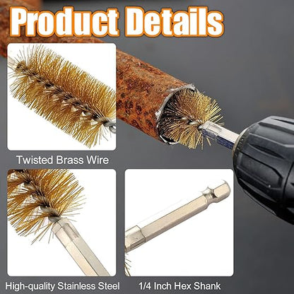 MAXMAN Bore Brush Set, 8pcs Brass Wire Brush for Drill, Durable Metal Bristles Twisted, 8 Size Set Multiple Diameter Options, 1/4 Inch Hex Shank, for Power Drill Impact Driver & Tube Cleaning