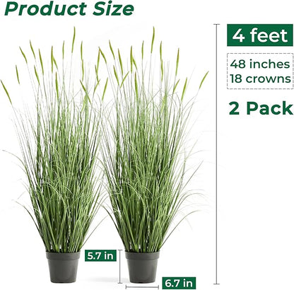 Faux 4ft 2-Pack Horsetail Reed Grass with Green Spikes, 48in Tall Indoor Outdoor Fake Grass in Pot, Home Office Decorative Artificial Plant & Greenery, Wedding Decor Bristlegrass