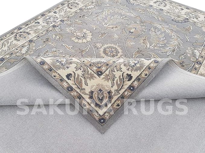 Turkish Oushak – Classic Handcrafted Carpet with Vintage Pattern, Ideal for Bedroom, Living Room & Elegant Décor(Grey, 6' x 6' Square)