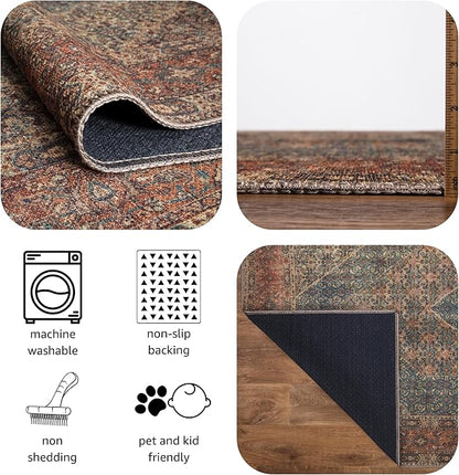 Keen Home Design 9x12 Rug - Machine Washable Area Rug with Non-Slip Backing, Ideal for Living Room, Dining Room, Bedroom - Vintage, Easy Clean, Durable, Low Pile Rug - (9' x 12')