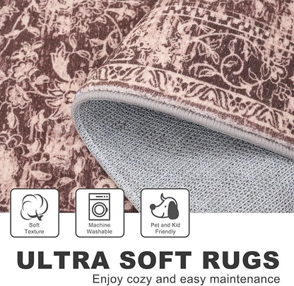 KILOCOCO Small Area Rug 2x3 Entryway Rugs Printed Vintage Red Floral Washable Rug Non-Slip Kitchen Rug Indoor Door Mat, Accent Throw Rugs for Laundry Room Bedside Entrance Holiday Decor