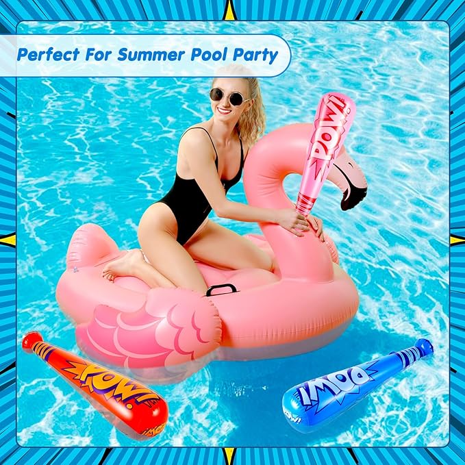 Seematn 100 Pcs Pow Inflatable Baseball Bats 17 Inch Inflatable Blow up Bats for Kids Carnival Game Prizes Bulk Baseball Party Favors Carnival Hero Sports Prizes (Blue,Dark Blue,Pink,Red)