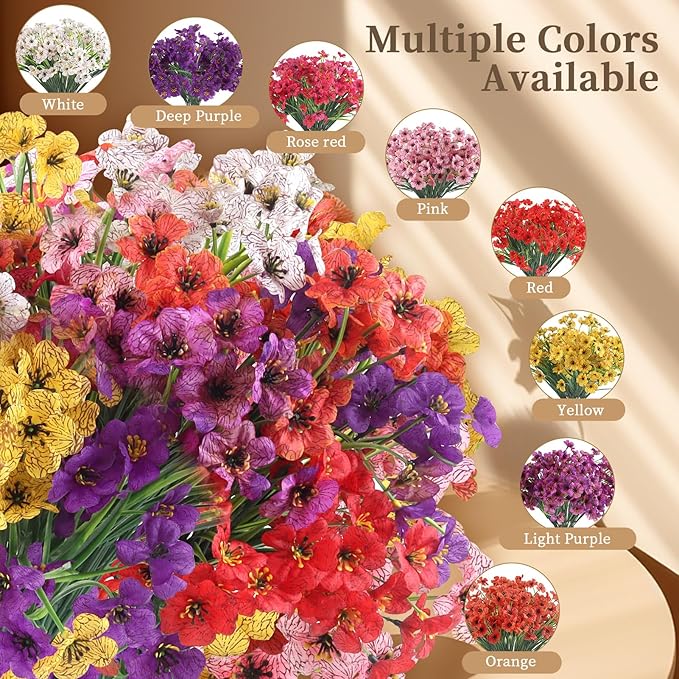 24 Peach Bundles Artificial Flowers for Outdoors/Indoors Fake Flowers Plants for Indoor Outside Garden Porch Window Box Home Wedding Farmhouse