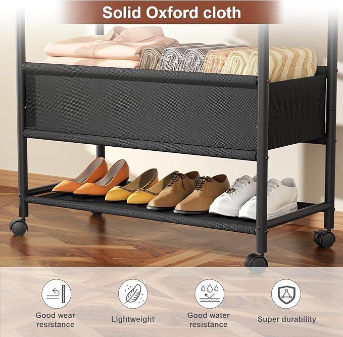 Clothing Racks for Hanging Clothes, Portable Clothing Rack with Wheels Rolling Clothes Racks, Black Garment Racks-Storage Box
