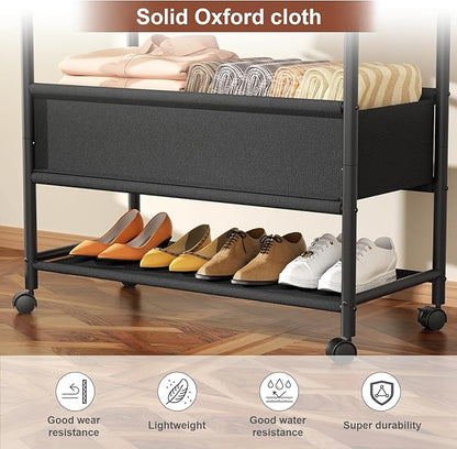 Clothing Racks for Hanging Clothes, Portable Clothing Rack with Wheels Rolling Clothes Racks, Black Garment Racks-Storage Box