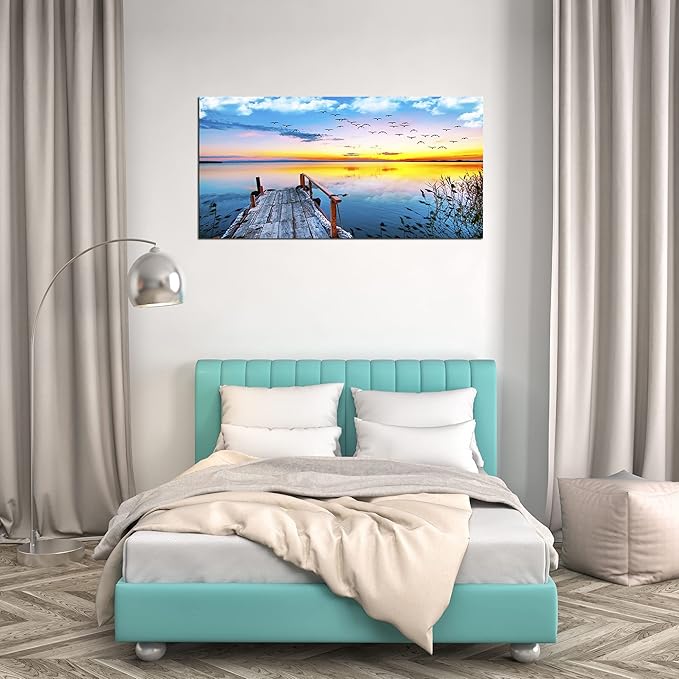 XXMWallArt FC2250 Jetty In The Sunset Lake Wall Art Canvas Prints Painting Nature Pictures Framed Landscape Paintings Canvas Wall Art for Living Room Bedroom Kitchen Home and Office Wall Decor