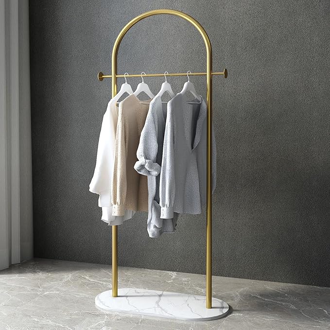 Gold Clothing Rack, Modern Clothes Rack with Marble Base, Heavy-duty Coat Racks Freestanding,garment racks for hanging clothes,Can Hang Jacket Garment, Hat, Scarf, Organize Shoes