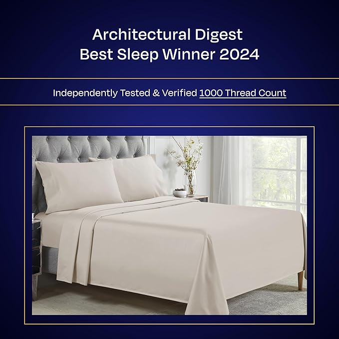 California Design Den Thick and Natural 100% Cotton Sheets Queen Size Set - Luxury 1000 Thread Count Sateen, Deep Pocket Queen Sheets, Soft, Breathable and Durable Bedding Set - Beige (Sand Tone)