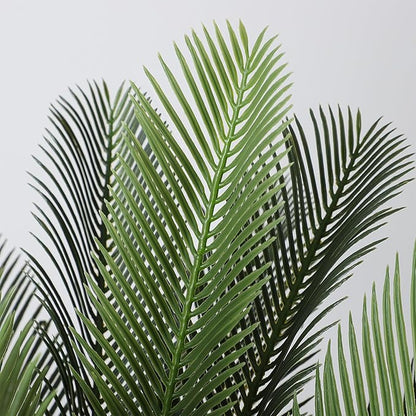 Artificial Palm Tree, 4FT Fake Palm Tree with White Tall Planter, Artificial Plants with Realistic Trunk and Leaves, Faux Sago Palm for Home and Office Décor, No Maintenance Indoor Greenery