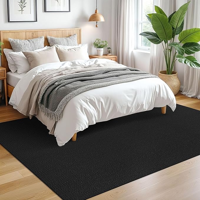 EARTHALL Woven Area Rugs 5x7 Ft Washable Living Room Rugs Non Slip Rubber Backed Dining Room Rug Braided Bedroom Rugs Indoor Floor Carpet for Living Room, Bedroom, Dining Room,Black/Grey