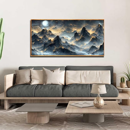 Ouzzlie Black and Gold Art Wall Decor Moon Wall Art for Office Mountain Landscape Canvas Picture Artwork 24" x 48"
