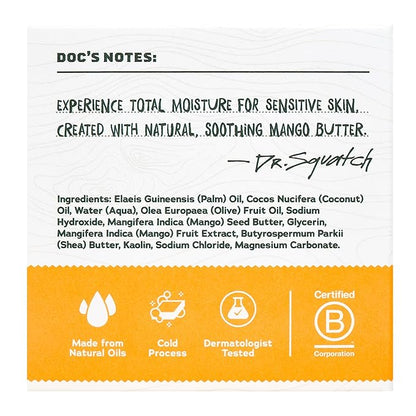 Dr. Squatch NEW Total Moisture Bar Soap for Men - No Added Fragrance Formulated for Sensitive Skin - Mango Butter (5 oz, 3-pack)