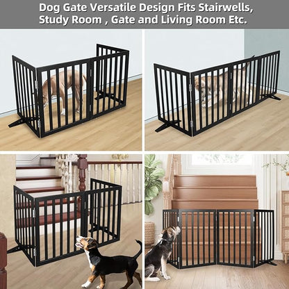 Dog Gate Indoor, Freestanding Dog Fence for The House, Doorways, Hallways,or Stairs,Pet Gate Foldable Wooden,Expandable 32" Height 3 Panels,Black