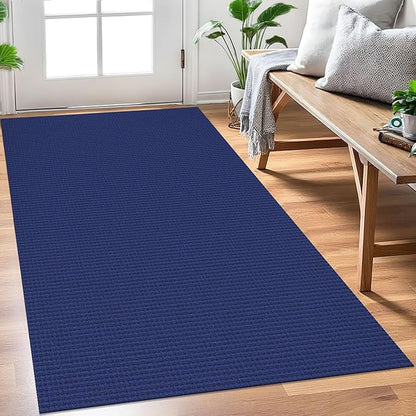 EARTHALL Woven Area Rug 3x5 Ft Washable Rugs for Entryway Braided Non Slip Rubber Backed Throw Rugs Door Mat Indoor Outdoor Entrance Cotton Carpet for Kitchen Foyer Front Door, Royal Blue/Navy