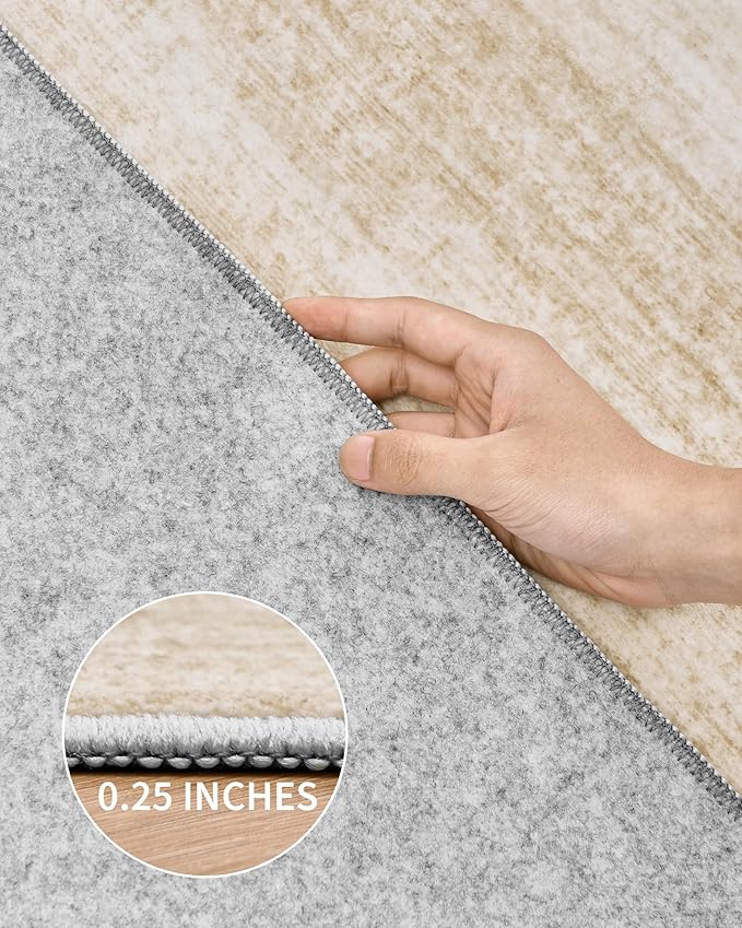 Art&Tuft Washable Rugs 8x10, Area Rugs for Living Room - Non Slip and Stain Resistant Soft Thin Low Pile 8x10 Rug for Bedroom, Dining Room, Kitchen, Office, Brown