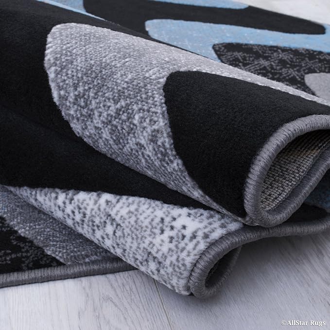 Allstar 5x7 Grey and Gainsboror Grey Modern and Contemporary Rectangular Accent Rug with Turquoise and Charcoal Grey Wavy Zigzag Design (4' 11" x 6' 11")