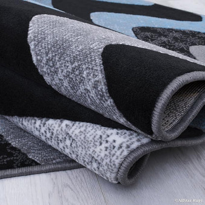 Allstar 5x7 Grey and Gainsboror Grey Modern and Contemporary Rectangular Accent Rug with Turquoise and Charcoal Grey Wavy Zigzag Design (4' 11" x 6' 11")