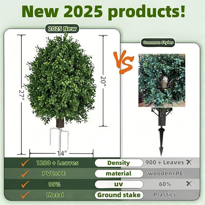 QIANYUN Boxwood Topiary Bush -Artificial Topiary for Outdoors-Evergreen Plants Topiary Ball Tree UV-Resistant Faux Greenery Pot Fillers 1-Pack for Outdoor Front Porch Garden Yard Balcony Decor
