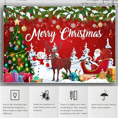 YongFoto Merry Christmas Backdrop 12x10ft Snowman Christmas Tree Santa Clause Elk Photography Background Happy New Year Xmas Eve Family Party Banner Room Decorations Photoshoot Wallpaper Photo Booth