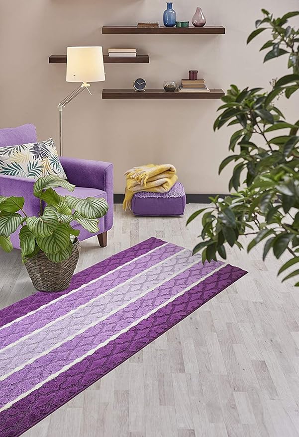 ORFA HOME Custom Cut Hallway Runner Rug, Slip Resistant, 31 Inch Wide X Your Choice of Length, Damask Lilac, 31 Inch X 9 feet