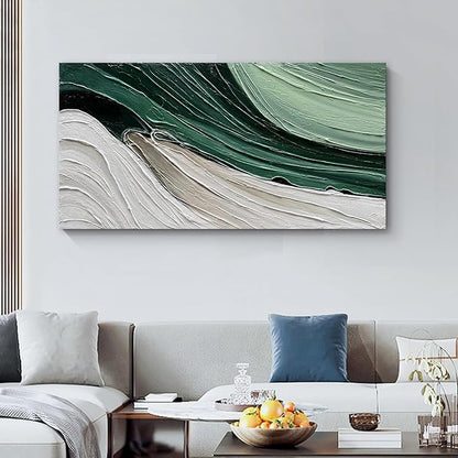 Art 24x48 Inch Hand-Painted Green Texture Oil Painting Modern Abstract Canvas Art Home Wall Decoration