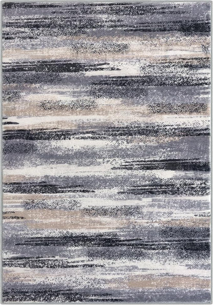 Modern Abstract 5x7 Machine Washable Area Rug Non-Slip Soft Bedroom Living Romm Rug Grey Black Multi Ultra Thin Print Faux Wool Floor Carpet Throw Rugs for Nursery Playroom Dining Room Indoor