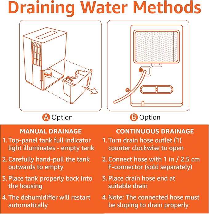 Amazon Basics Large Dehumidifier for Rooms, Energy Star Certified, Effectively Reduces Humidity, With Continuous Drain Pump, Timer, Auto-Defrost, Overflow Protection, up to 4000 SFT, 50 Pint, White