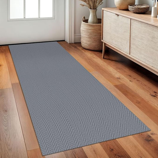2x5 Ft Runner Rug Washable Runners for Hallways Kitchen Runner Rug with Rubber Backing Cotton Entryway Runner Indoor, Woven Floor Carpet for Hall Kitchen Bedroom, Grey