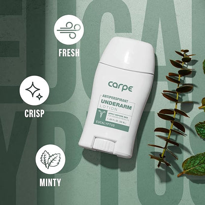 Carpe Underarm Antiperspirant and Deodorant, Clinical strength antiperspirant with all-natural eucalyptus scent, Combat excessive sweating and stay fresh. Great for hyperhidrosis (Pack of 3)