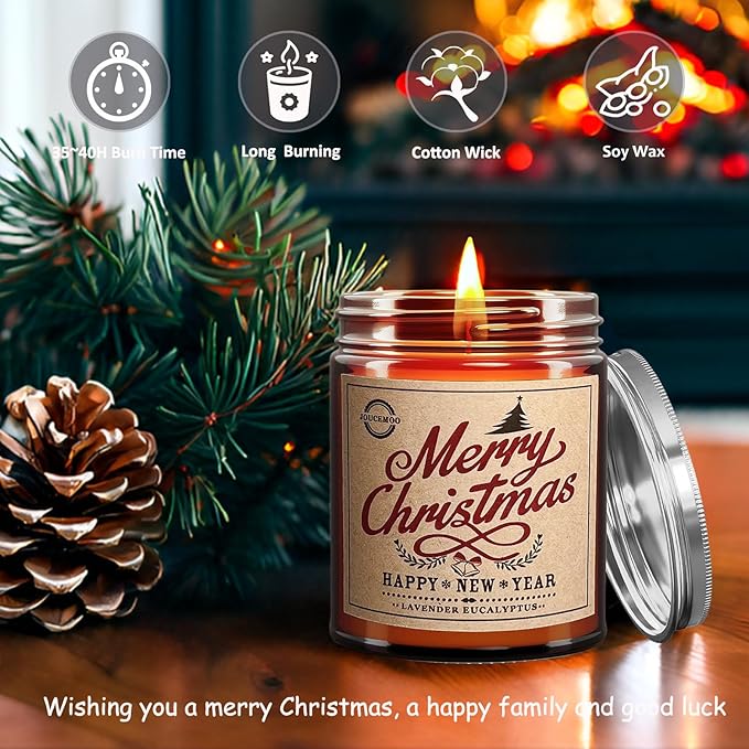 Christmas Gifts for Women & Men - Lavender Eucalyptus Scented Candles 7oz, Natural Soy Wax for Home Aromatherapy, Christmas Candles Gifts for Women