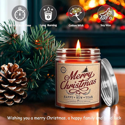 Christmas Gifts for Women & Men - Lavender Eucalyptus Scented Candles 7oz, Natural Soy Wax for Home Aromatherapy, Christmas Candles Gifts for Women