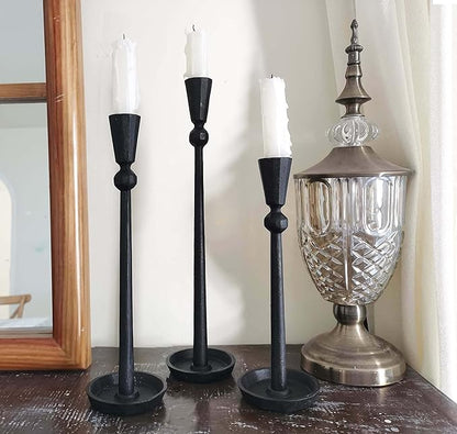 Iron Taper Candle Holder Set 3 - Decorative Candle Stand - Candlestick Holder for Wedding, Dinning, Party (Black)…
