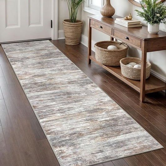 KOZYFLY Modern Abstract Hallway Runner Rug, 2x8 Kitchen Rugs Non-Slip Washable Soft Striped Kitchen Runner Rugs, Print Multi Grey Carpet Runner for Entryway Bathroom Laundry Room Foyer
