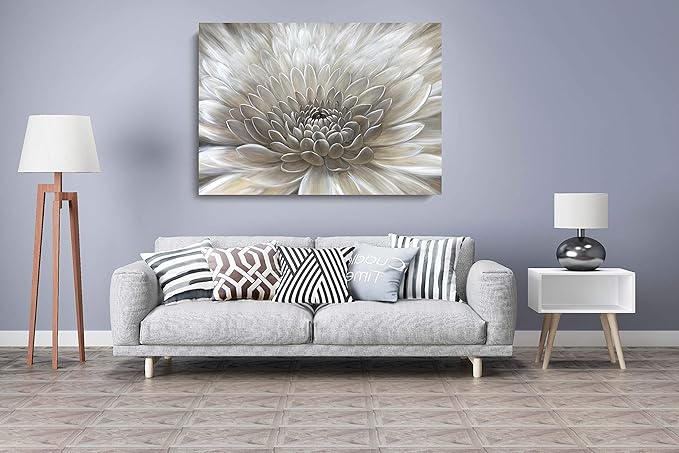 Yihui Arts Wall Art Botanical Pictures Brown and Cream Flowers Oil Painting Floral Artwork on Wrapped Canvas for Living Room Decor